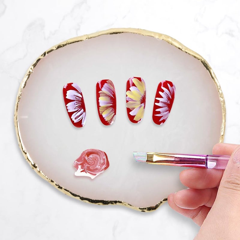 AUOCATTAIL 23 Piece Nail Art Tools Set Resin Nail Art Palette Nail Art Brush 2-way Acrylic Silicone Engraving Pen Dotting Pen Tools DIY Home Salon Makeup Display Board Nail Art Kit (White) - Image 3
